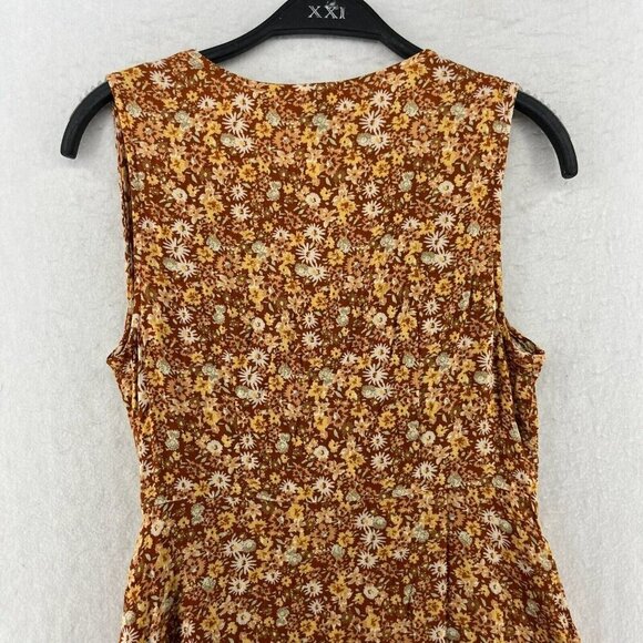 Universal Thread Wrap Dress Womens S Brown Floral V Neck Sleeveless Stretch Mini - Picture 7 of 11
